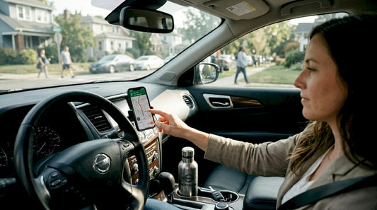 Driver operating smart tech on dashboard